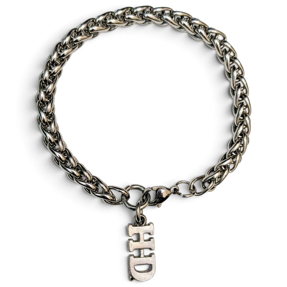 HARLEY DAVIDSON HD Logo Charm Bracelet Stainless Steel Wheat Chain Biker